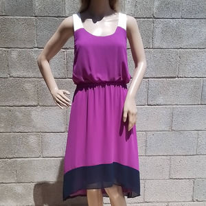 Jessica Simpson Sleeveless Dress Size 6 Fuchsia w/ High Low Hem Criss Cross Back